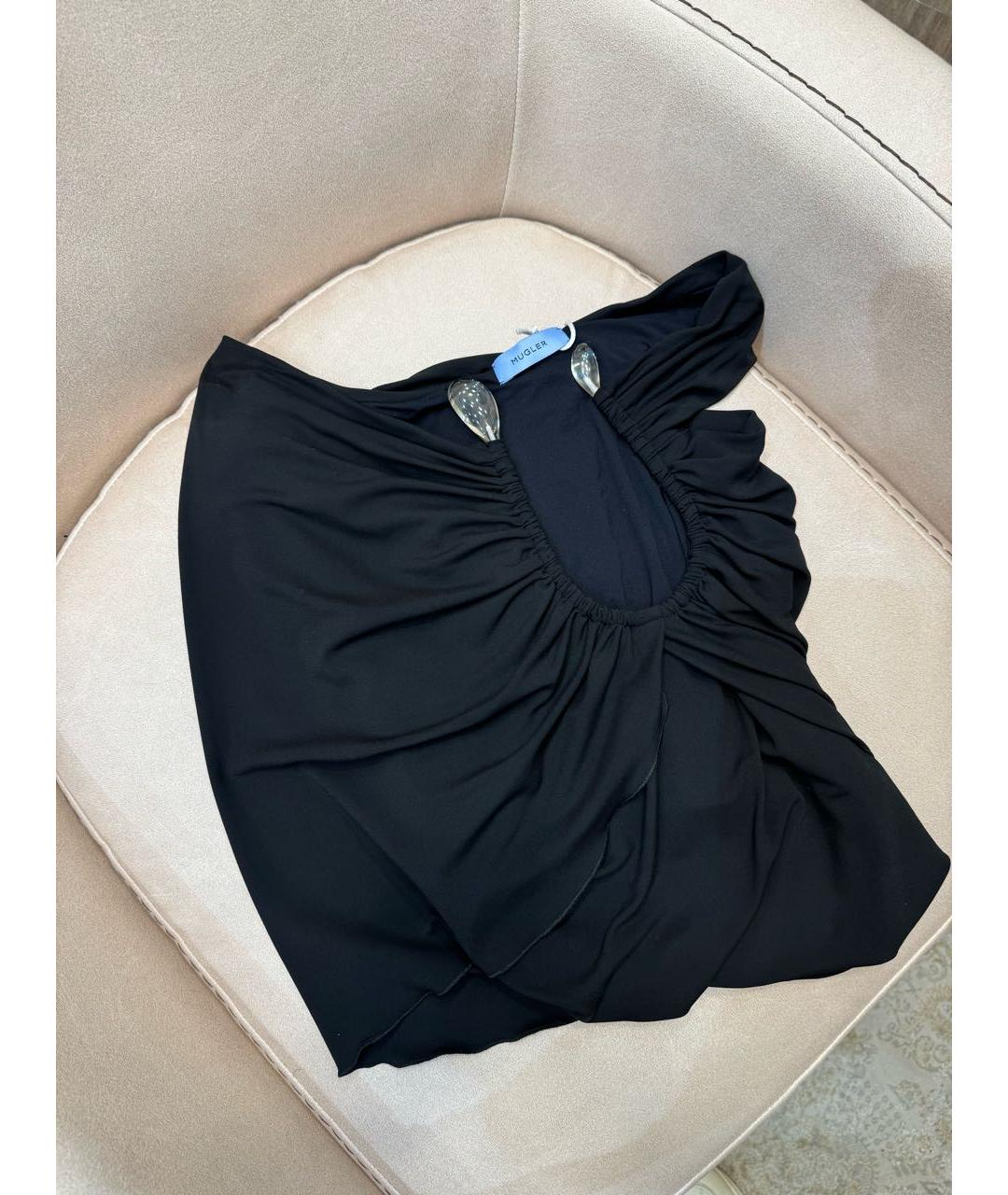 MUGLER Черная вискозная юбка мини, фото 5