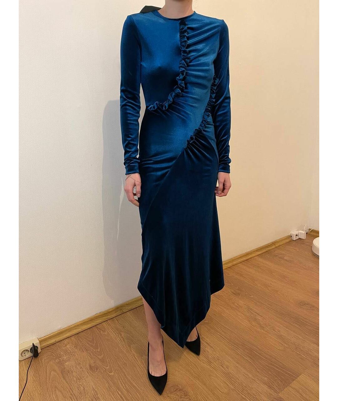 PREEN BY THORNTON BREGAZZI Темно-синее полиэстеровое повседневное платье, фото 5