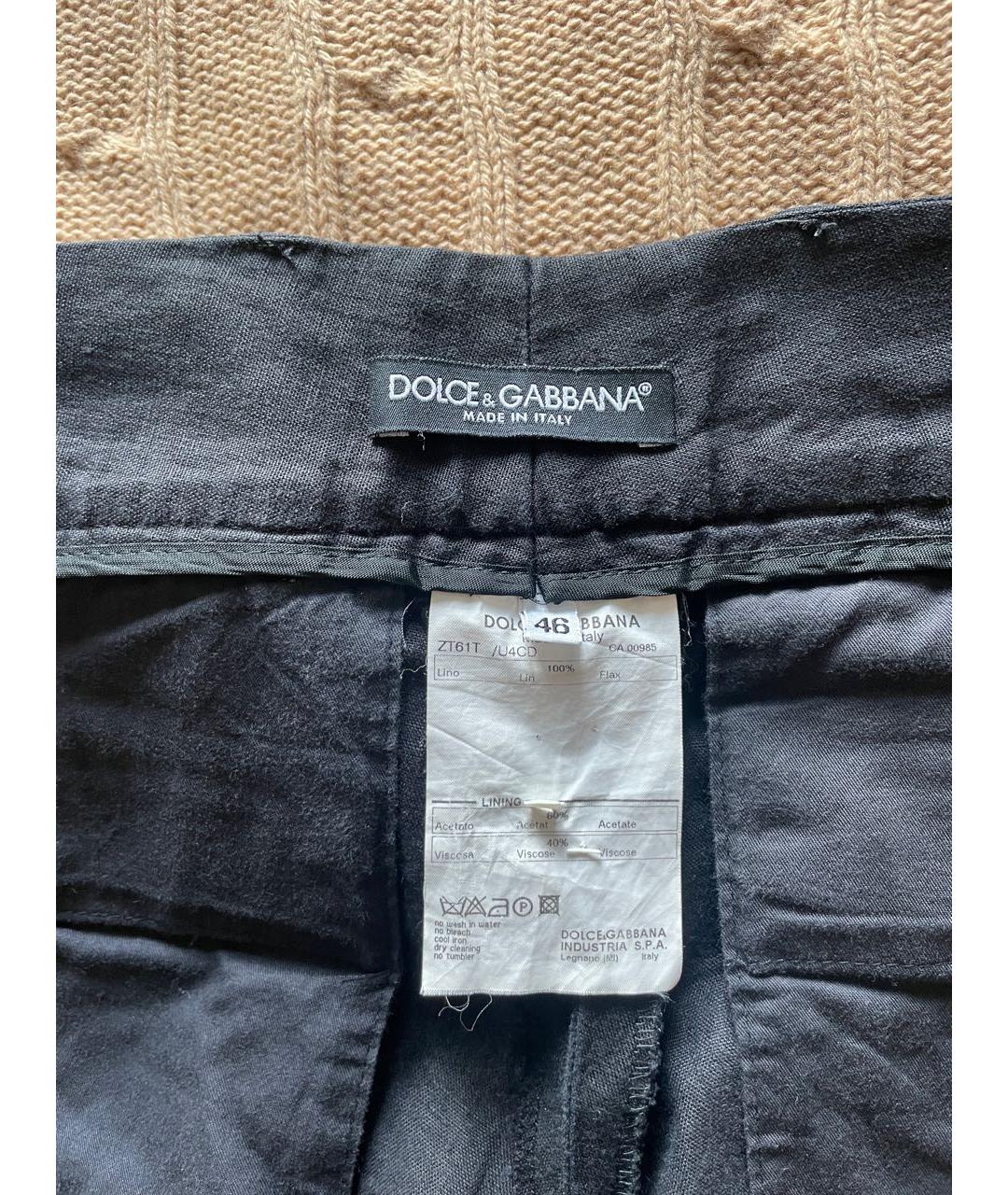 DOLCE&GABBANA Черные льняные классические брюки, фото 3