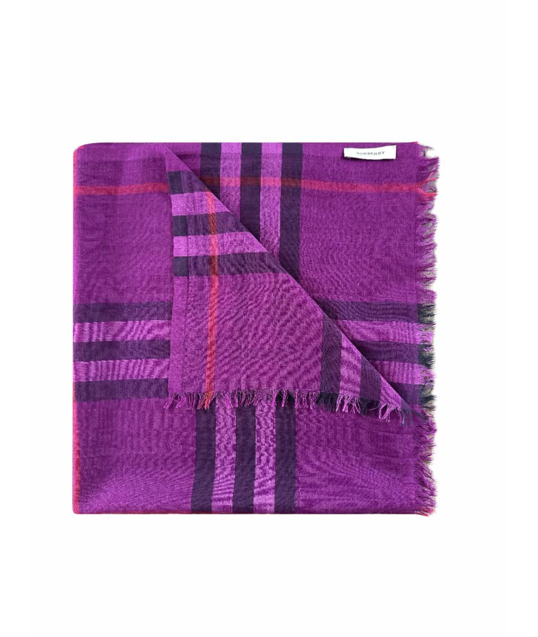 BURBERRY Фиолетовый шерстяной шарф, фото 7