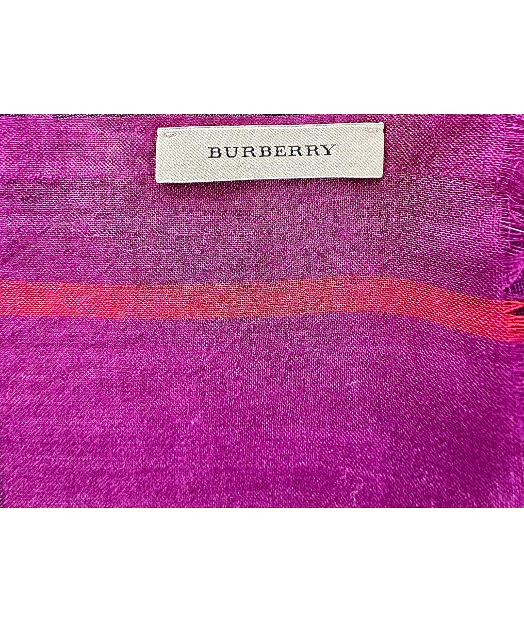 BURBERRY Фиолетовый шерстяной шарф, фото 3