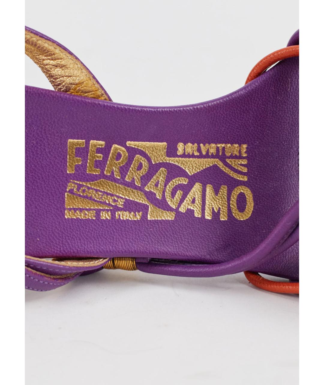 SALVATORE FERRAGAMO Фиолетовые кожаные босоножки, фото 5