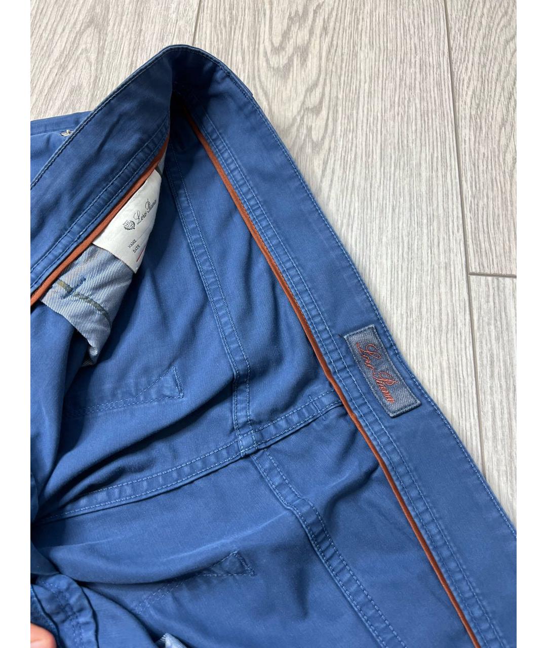 LORO PIANA Синие хлопко-эластановые брюки чинос, фото 6