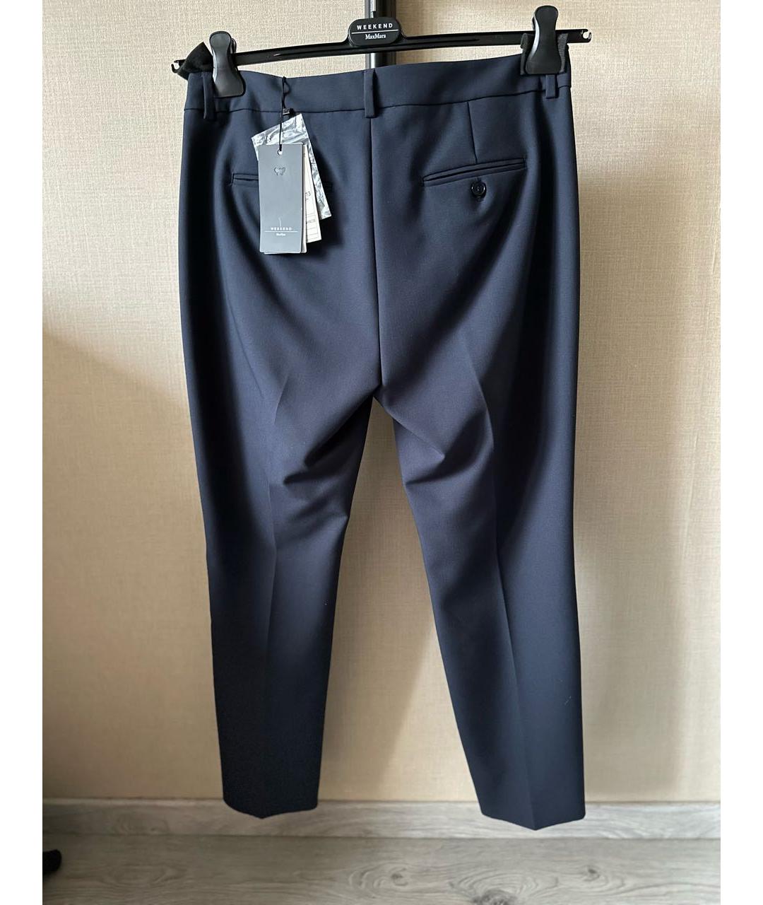 WEEKEND MAX MARA Темно-синие полиэстеровые прямые брюки, фото 2