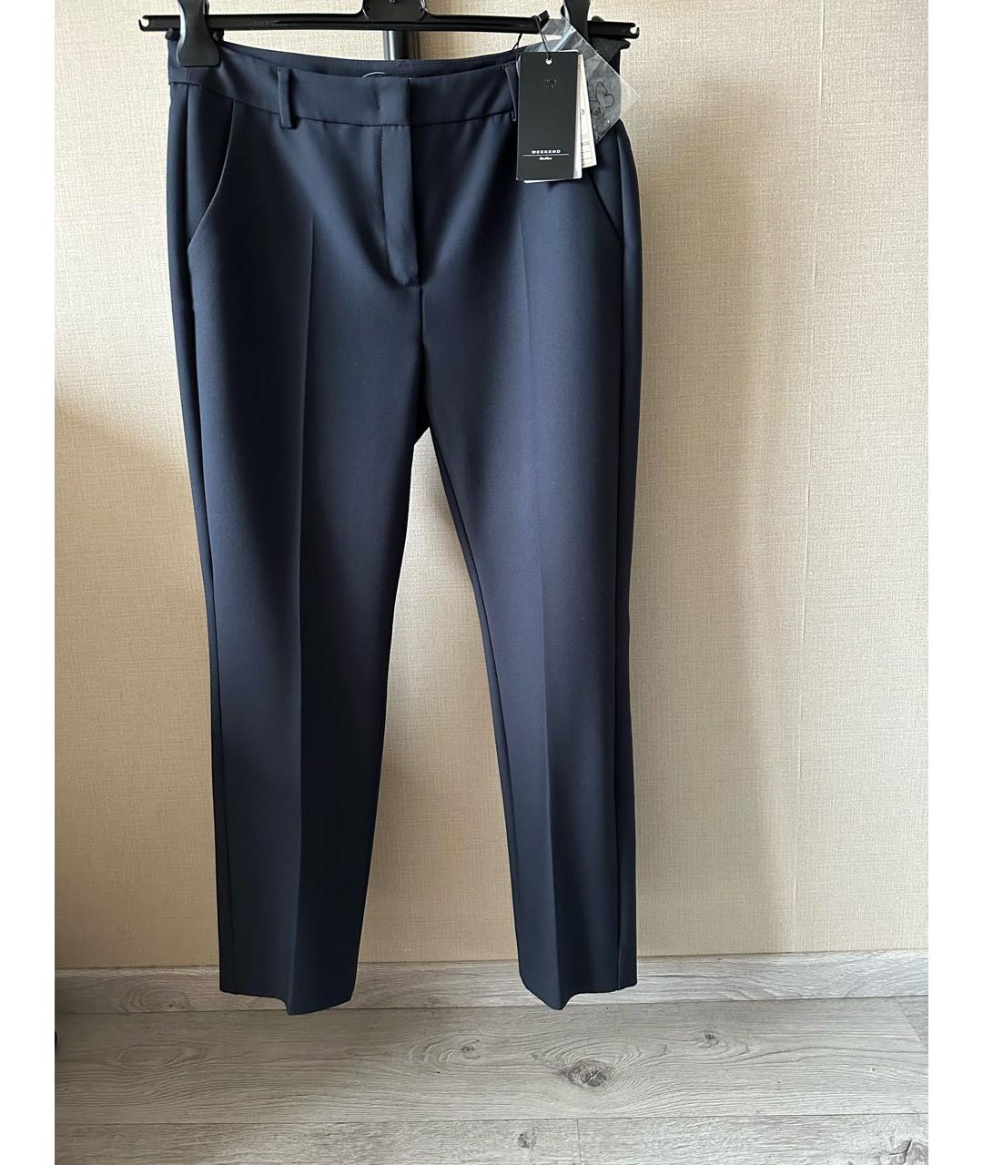 WEEKEND MAX MARA Темно-синие полиэстеровые прямые брюки, фото 7