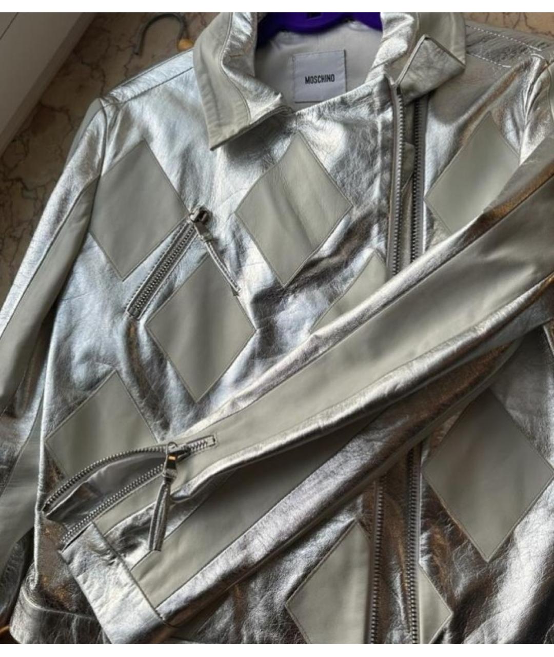 MOSCHINO Серебряная кожаная куртка, фото 6