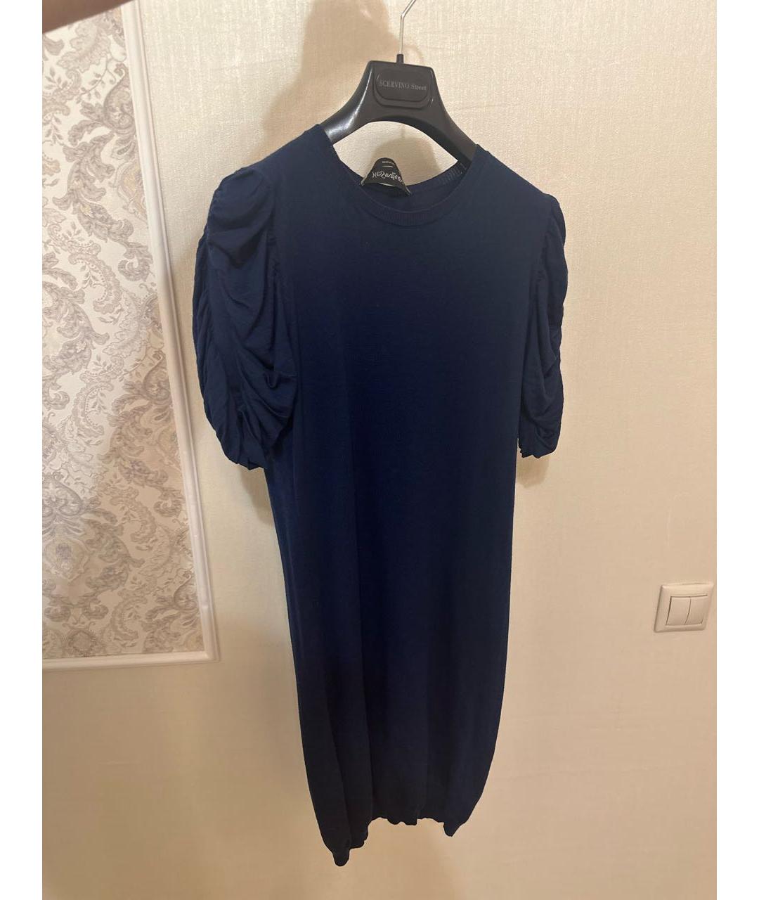 SAINT LAURENT Темно-синее шерстяное платье, фото 5