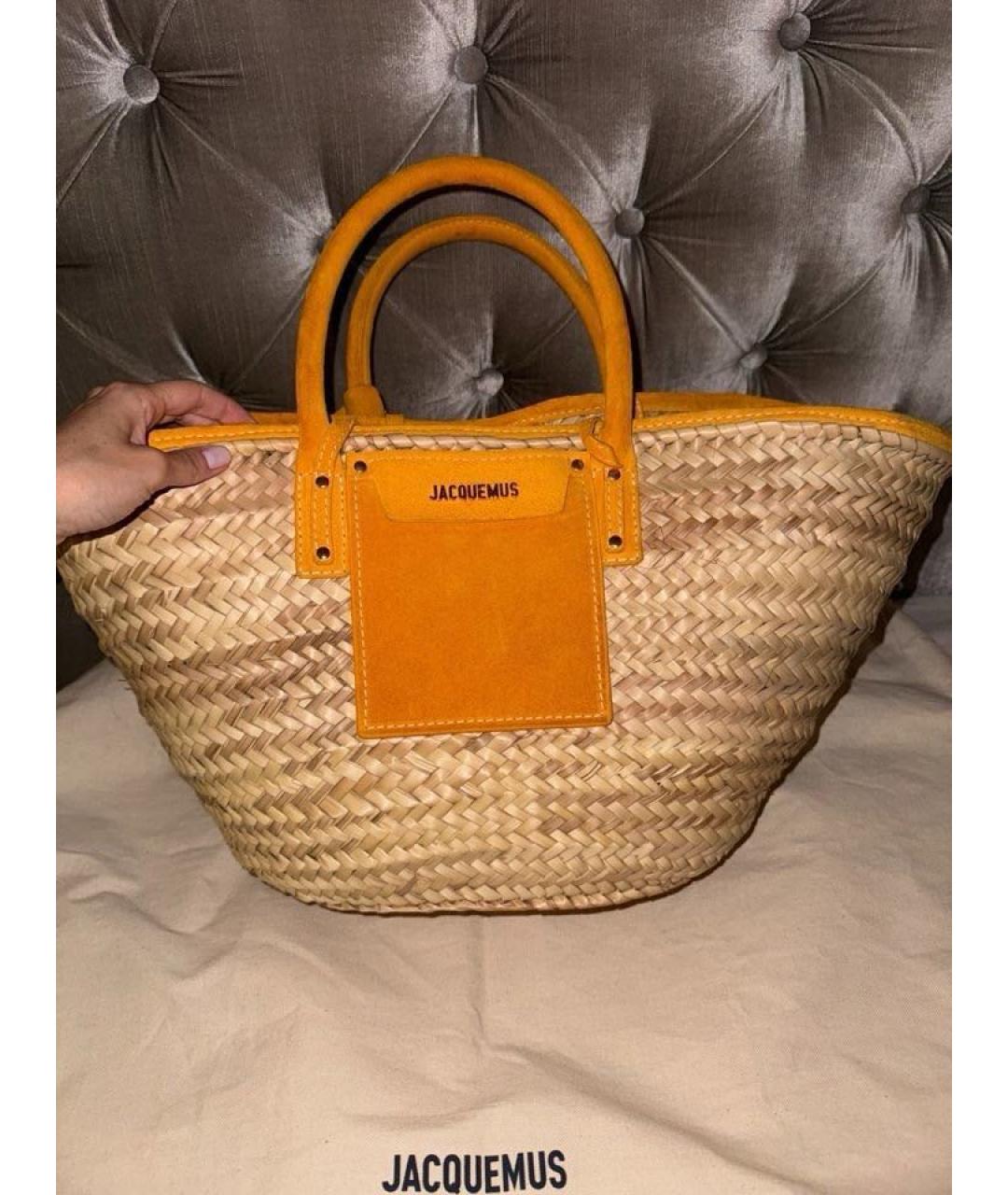 JACQUEMUS Оранжевая пелетеная пляжная сумка, фото 5