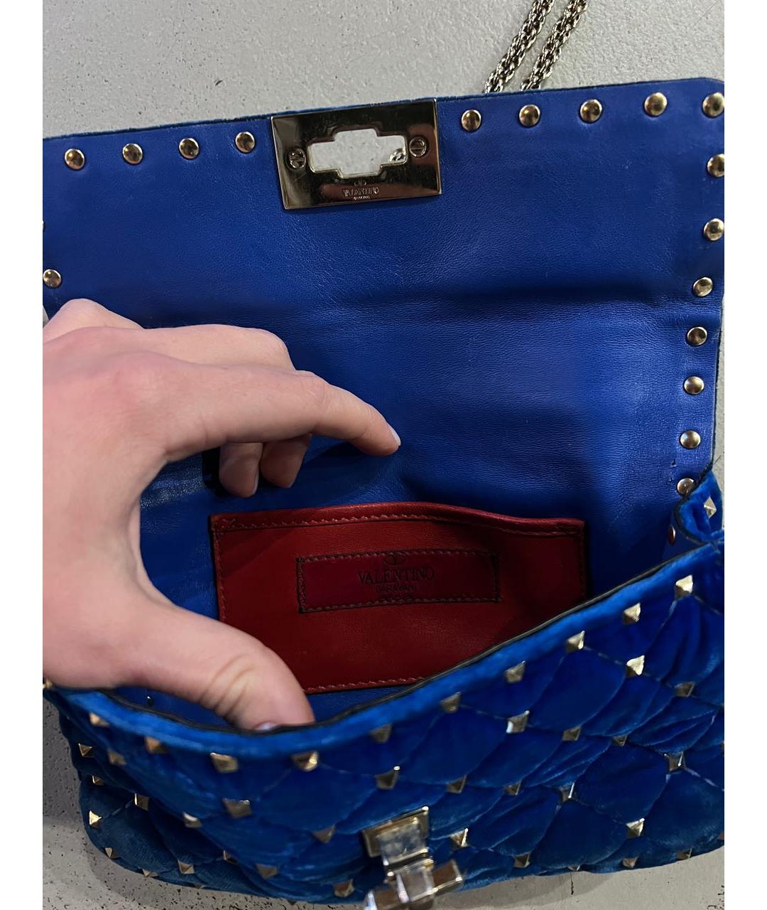 VALENTINO Синяя бархатная сумка через плечо, фото 4