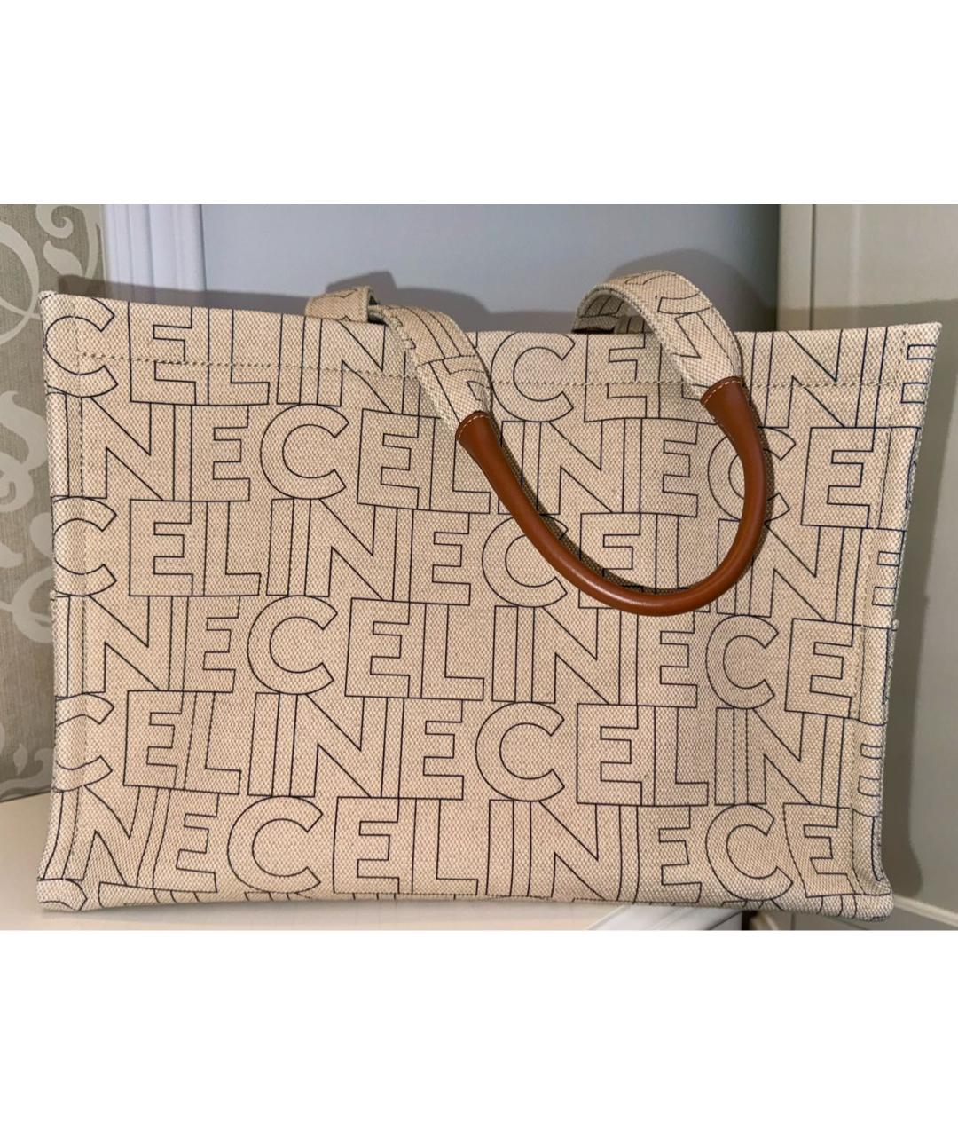 CELINE PRE-OWNED Бежевая тканевая сумка тоут, фото 2