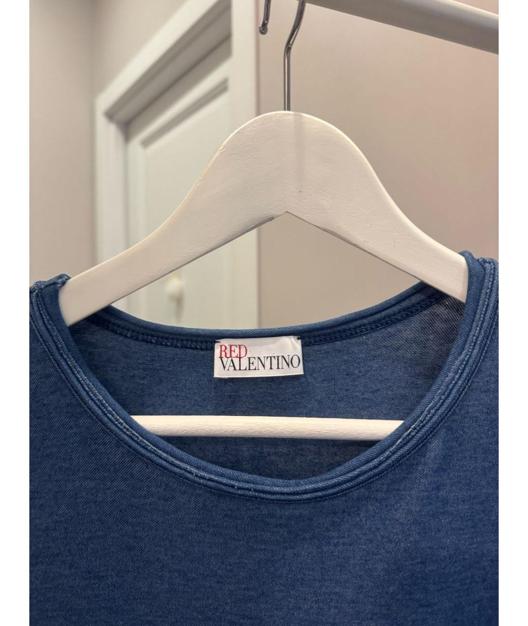 RED VALENTINO Синее хлопко-эластановое повседневное платье, фото 5
