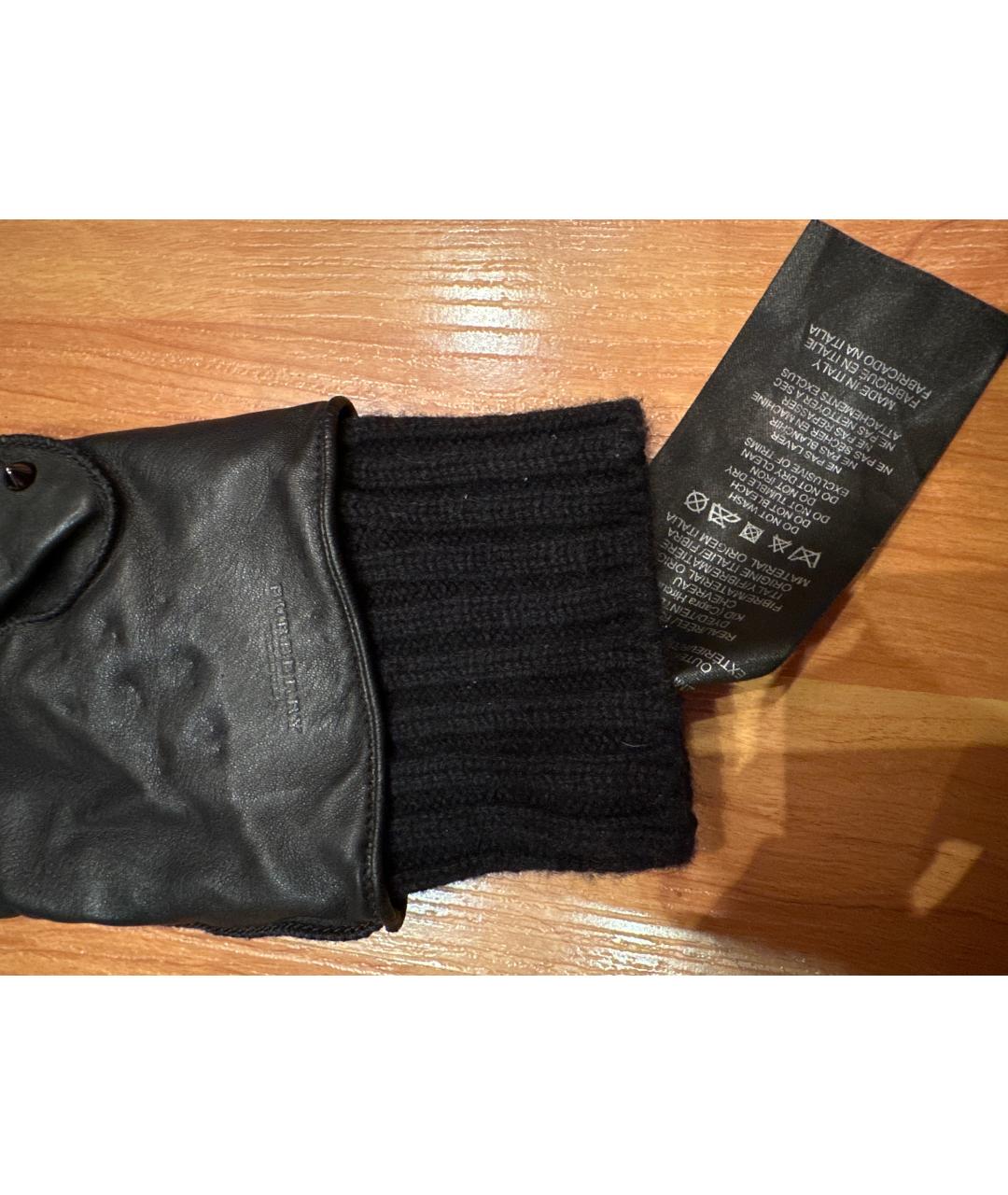 BURBERRY Черные кожаные перчатки, фото 3