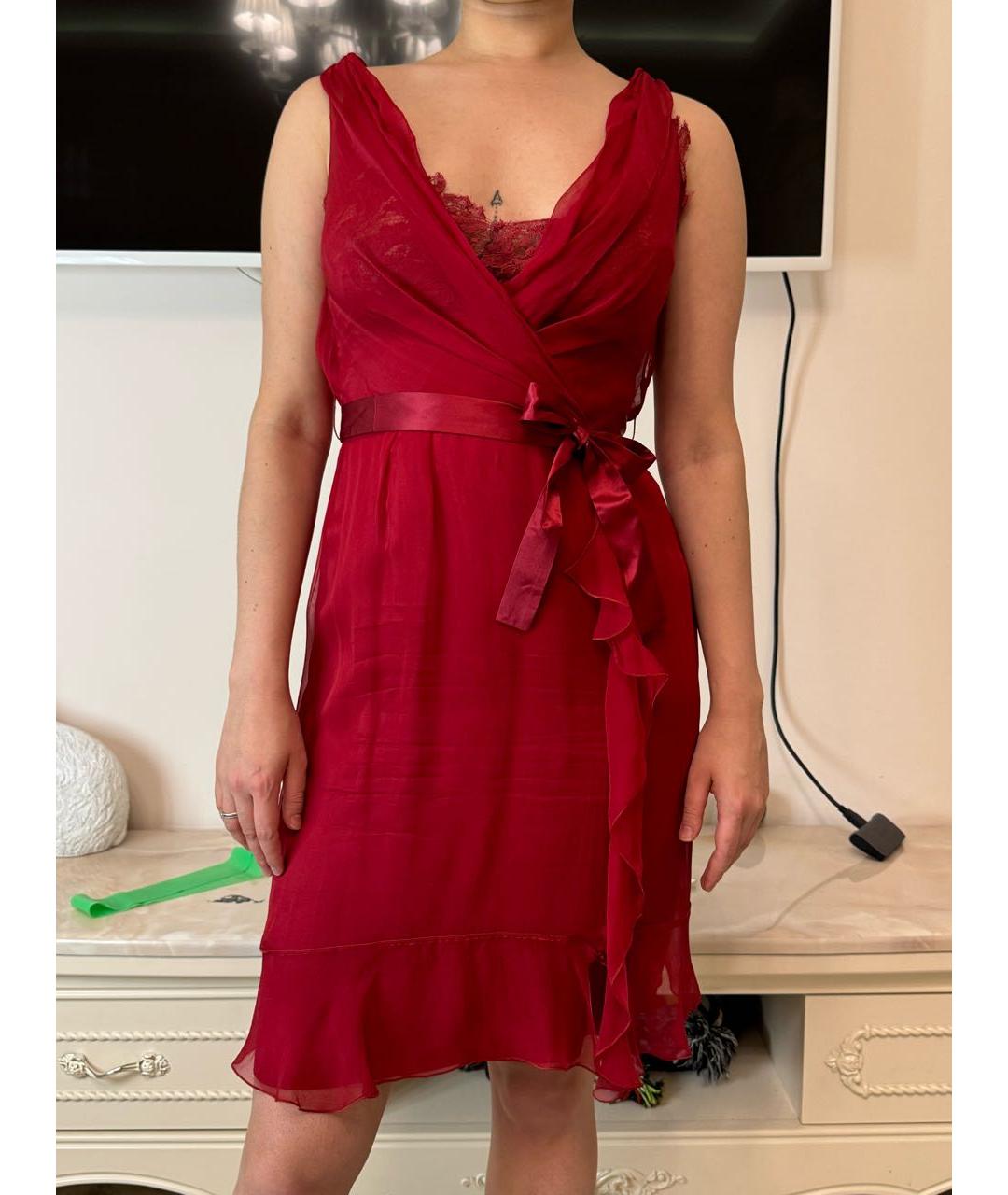 ALBERTA FERRETTI Красное шелковое вечернее платье, фото 5