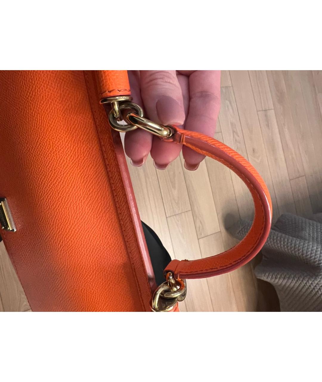 DOLCE&GABBANA Оранжевая кожаная сумка с короткими ручками, фото 7