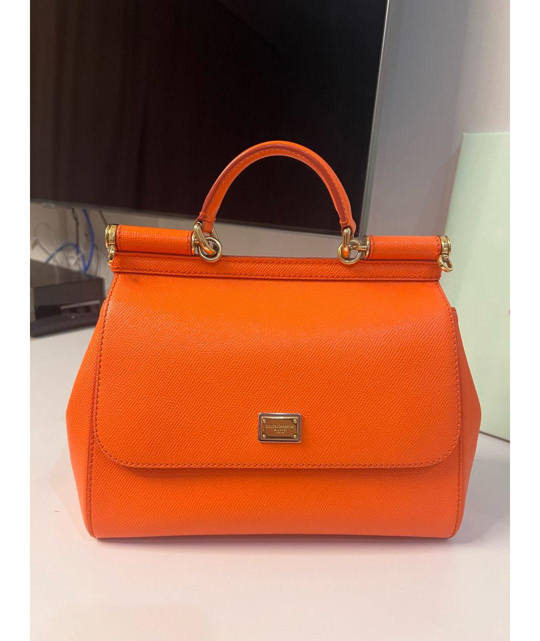 DOLCE&GABBANA Оранжевая кожаная сумка с короткими ручками, фото 8