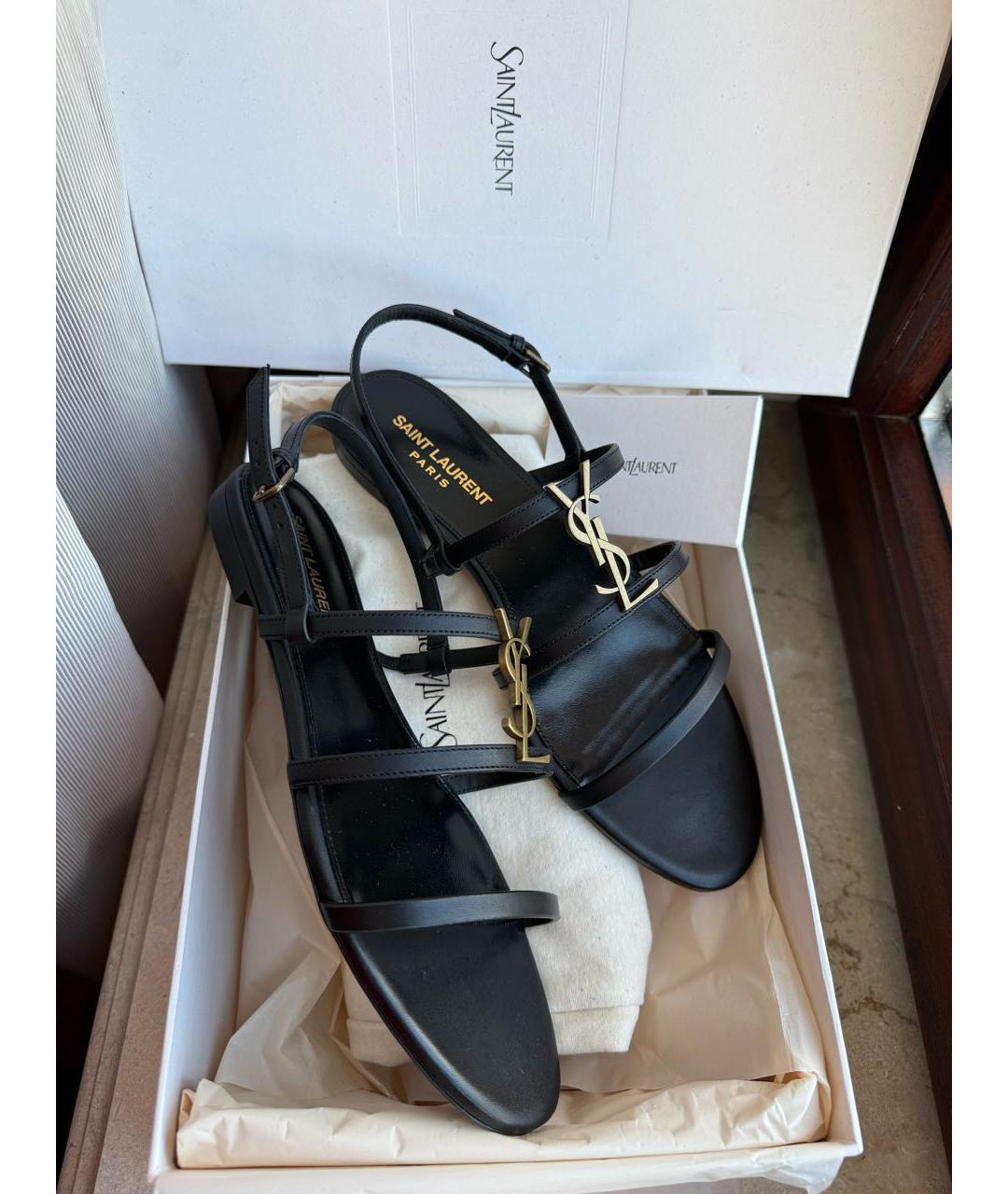 SAINT LAURENT Черные кожаные сандалии, фото 7