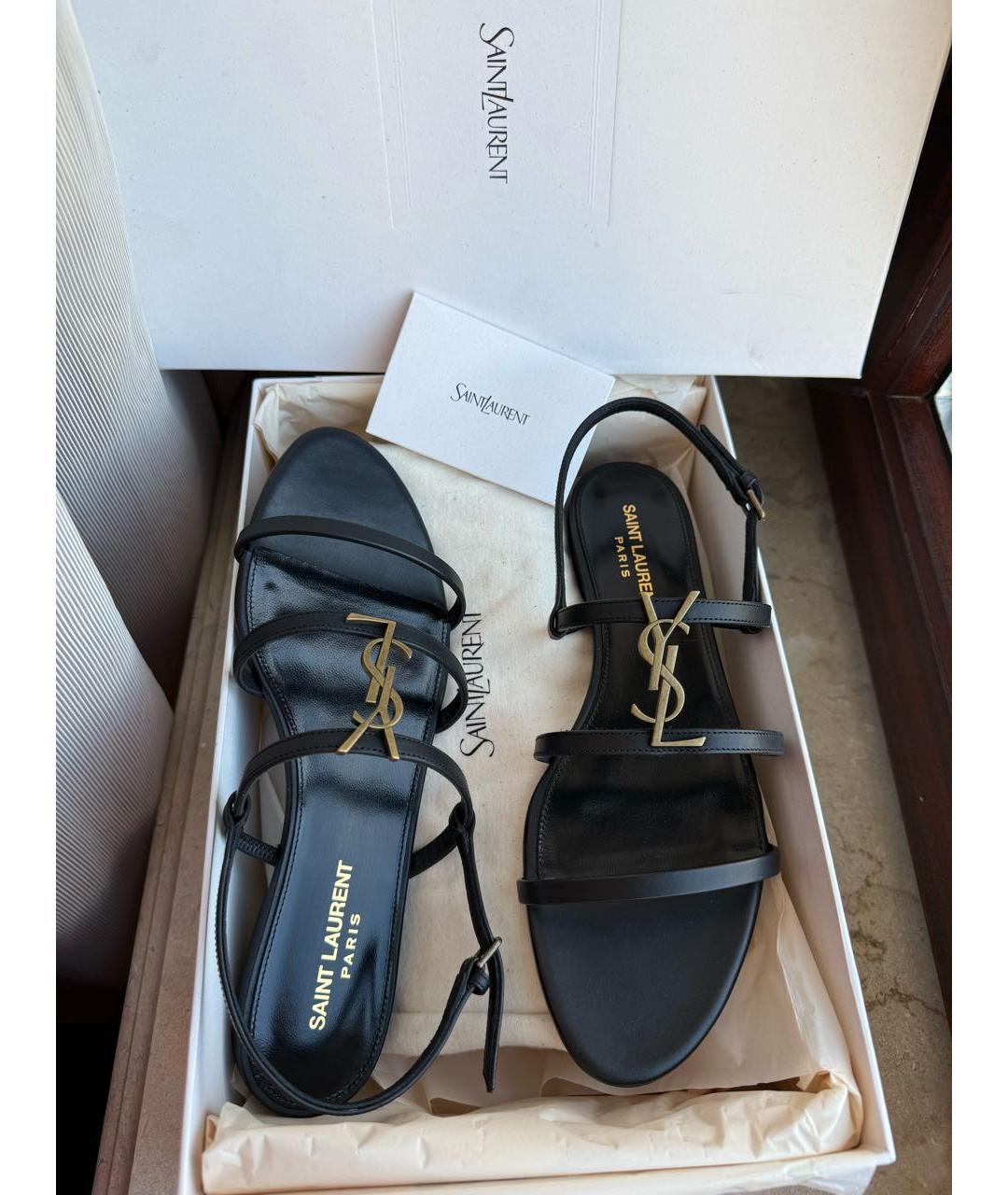 SAINT LAURENT Черные кожаные сандалии, фото 8