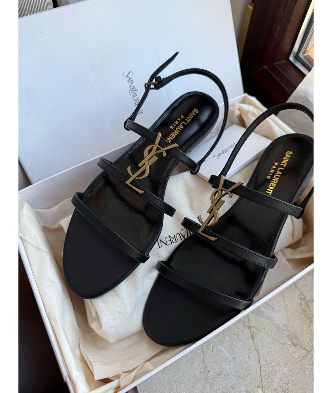 SAINT LAURENT Черные кожаные сандалии, фото 3