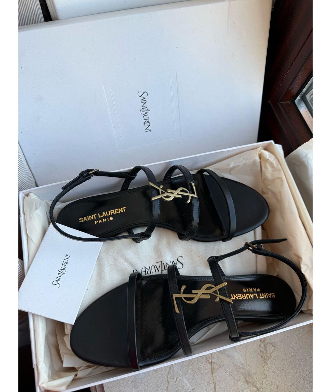SAINT LAURENT Черные кожаные сандалии, фото 5