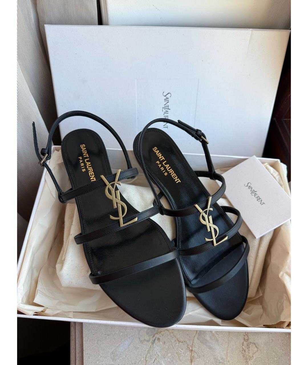 SAINT LAURENT Черные кожаные сандалии, фото 4