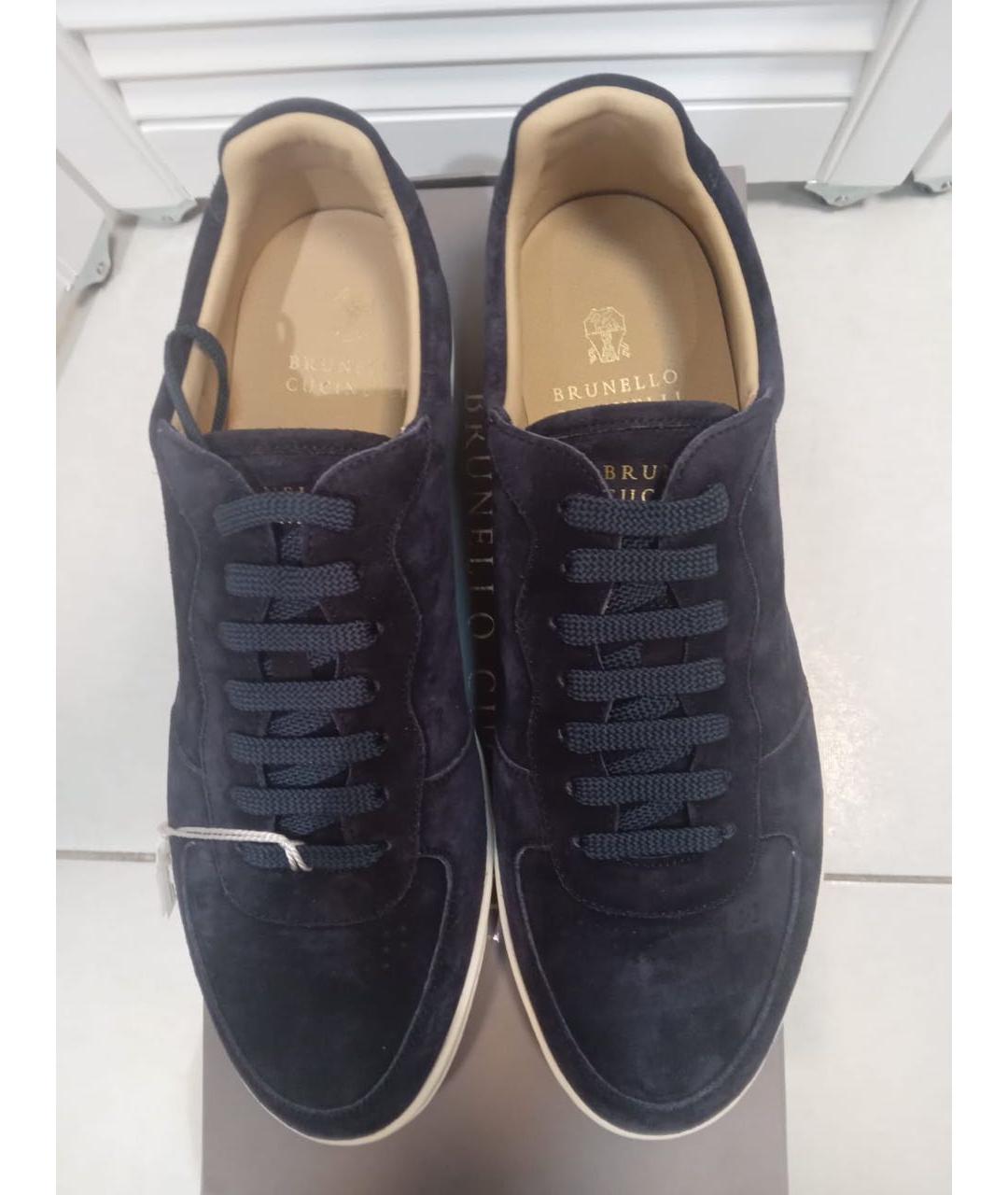 BRUNELLO CUCINELLI Темно-синие замшевые низкие кроссовки / кеды, фото 3