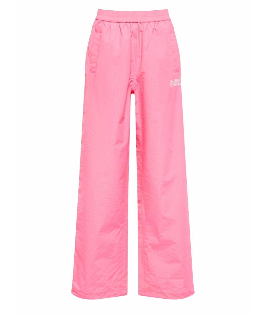 GANNI Розовые полиамидовые брюки широкие, фото 1