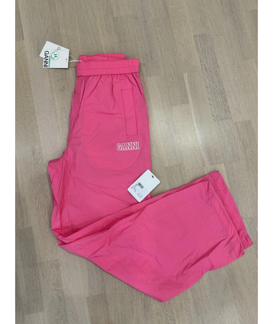 GANNI Розовые полиамидовые брюки широкие, фото 2