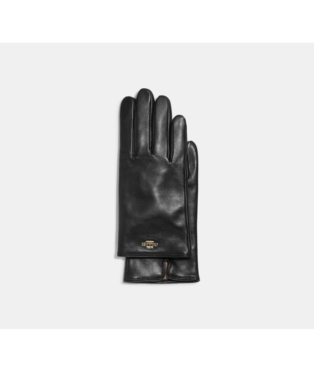 COACH Черные кожаные перчатки, фото 4