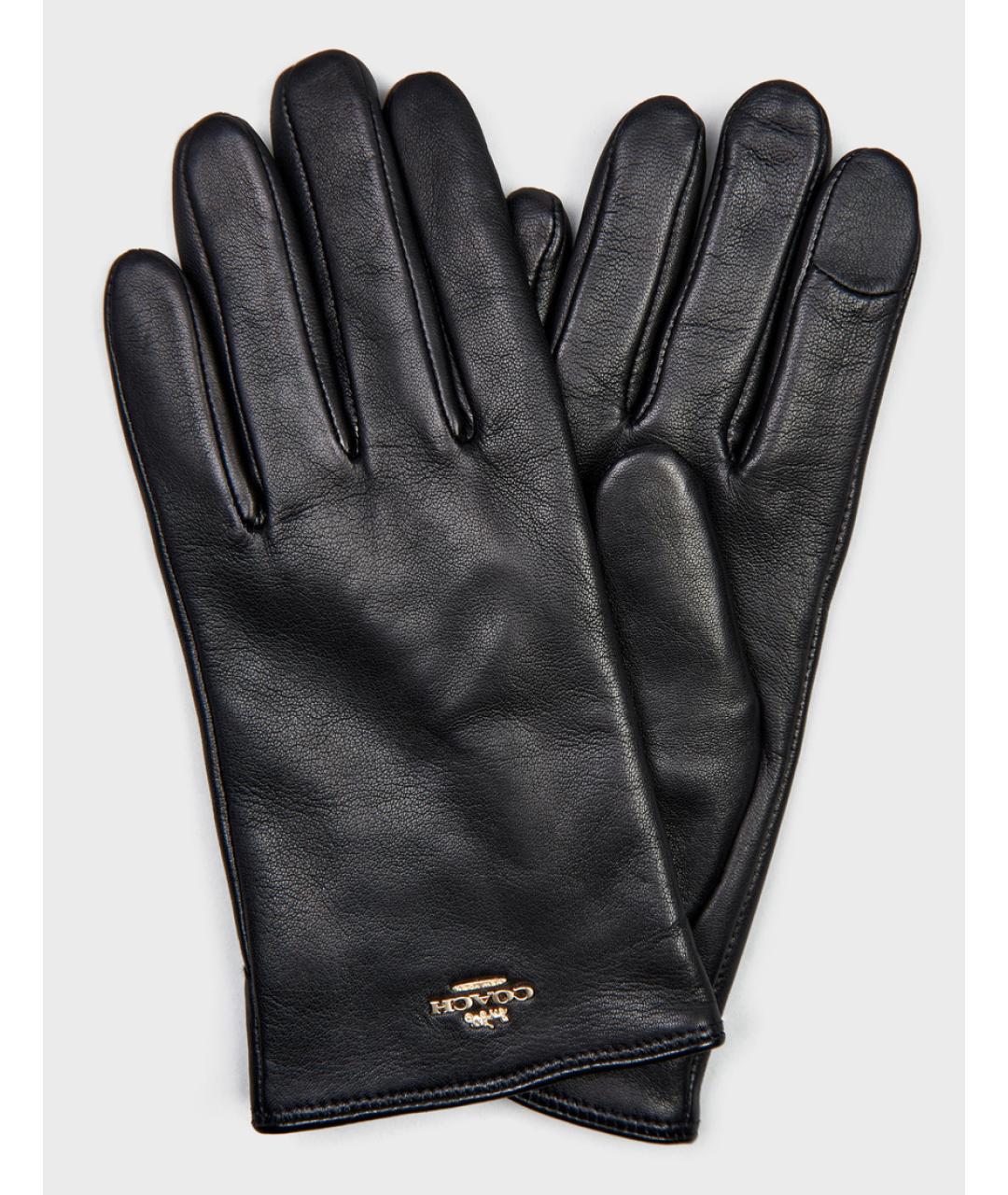 COACH Черные кожаные перчатки, фото 2