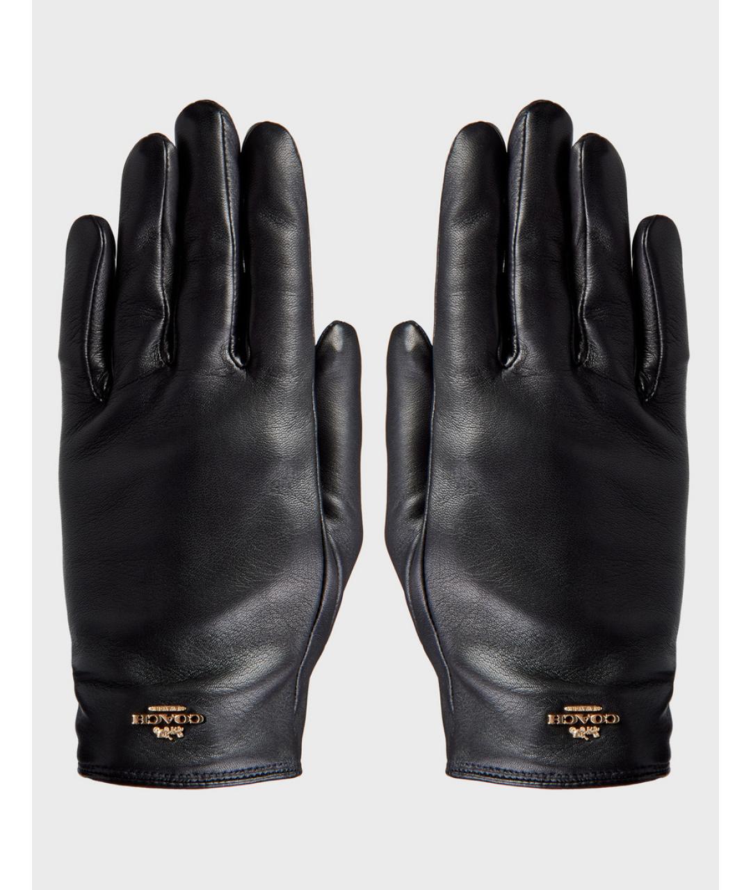 COACH Черные кожаные перчатки, фото 3