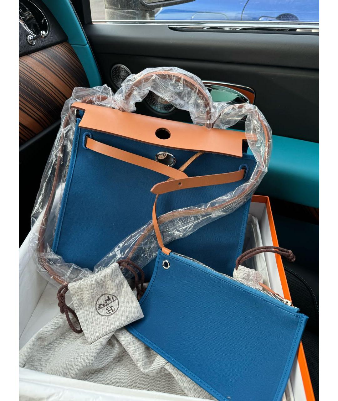 HERMES PRE-OWNED Темно-синяя тканевая сумка с короткими ручками, фото 6