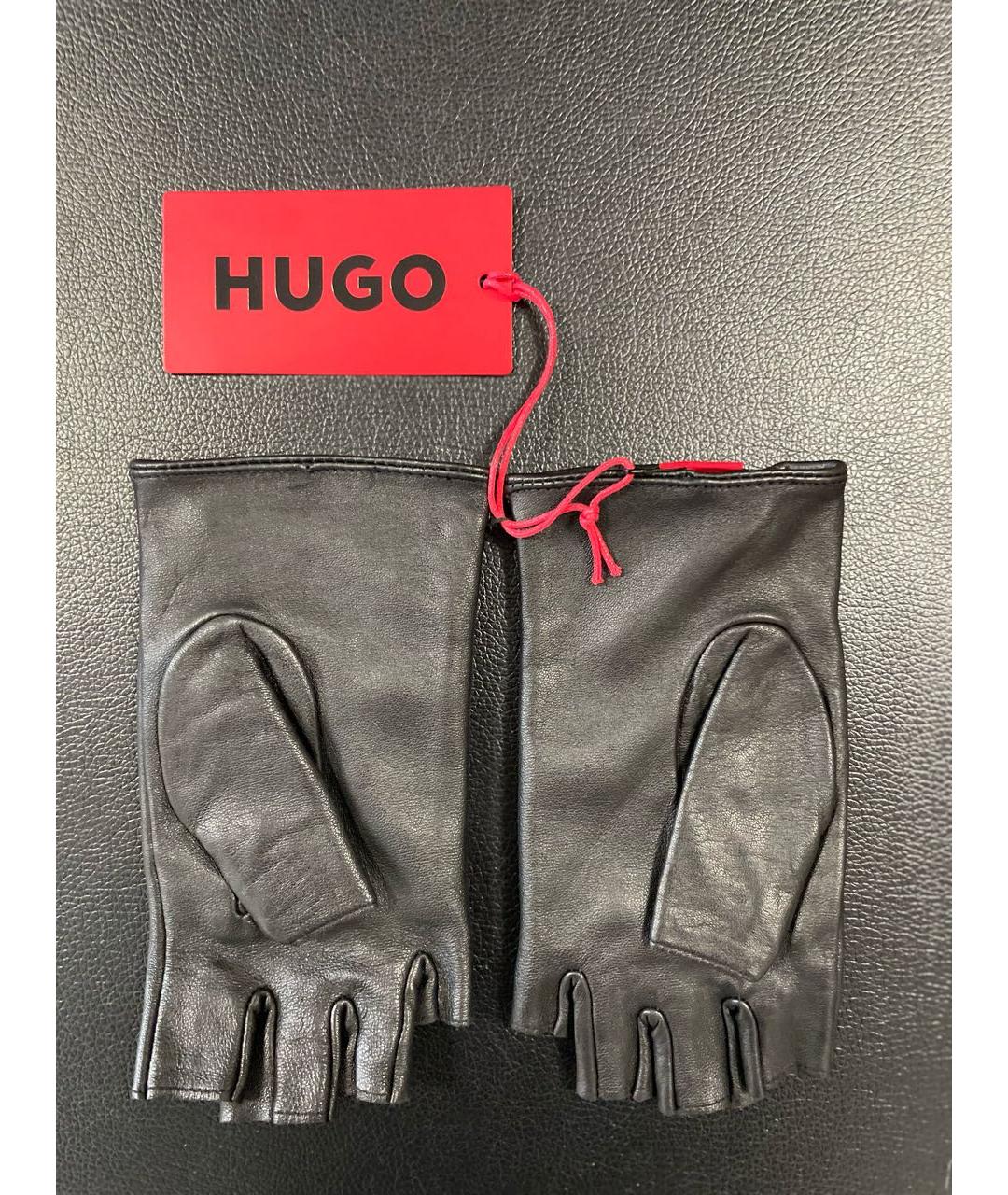 HUGO BOSS Черные кожаные перчатки, фото 2