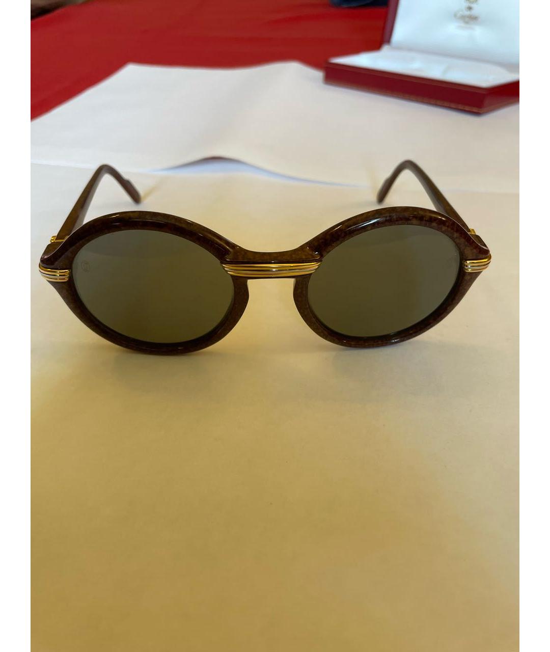 CARTIER Коричневые деревянные солнцезащитные очки, фото 8