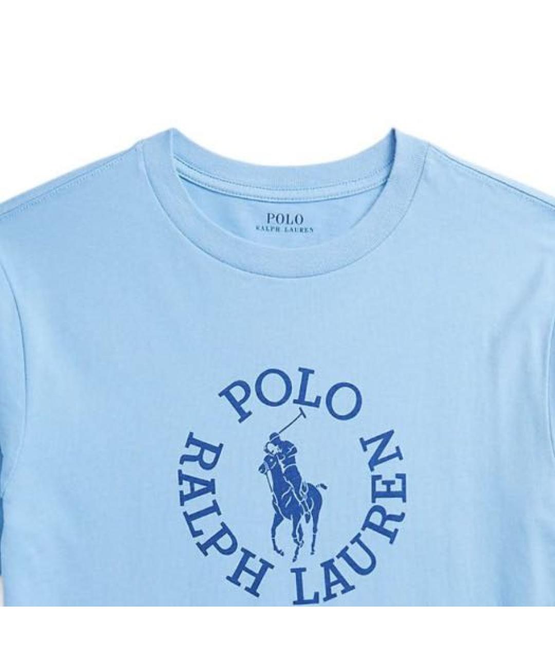 POLO RALPH LAUREN Голубая хлопковая детская футболка, фото 4