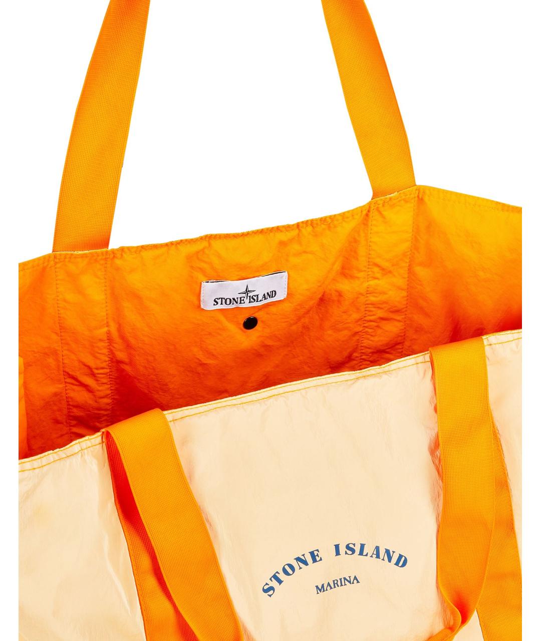 STONE ISLAND Оранжевая синтетическая сумка тоут, фото 4