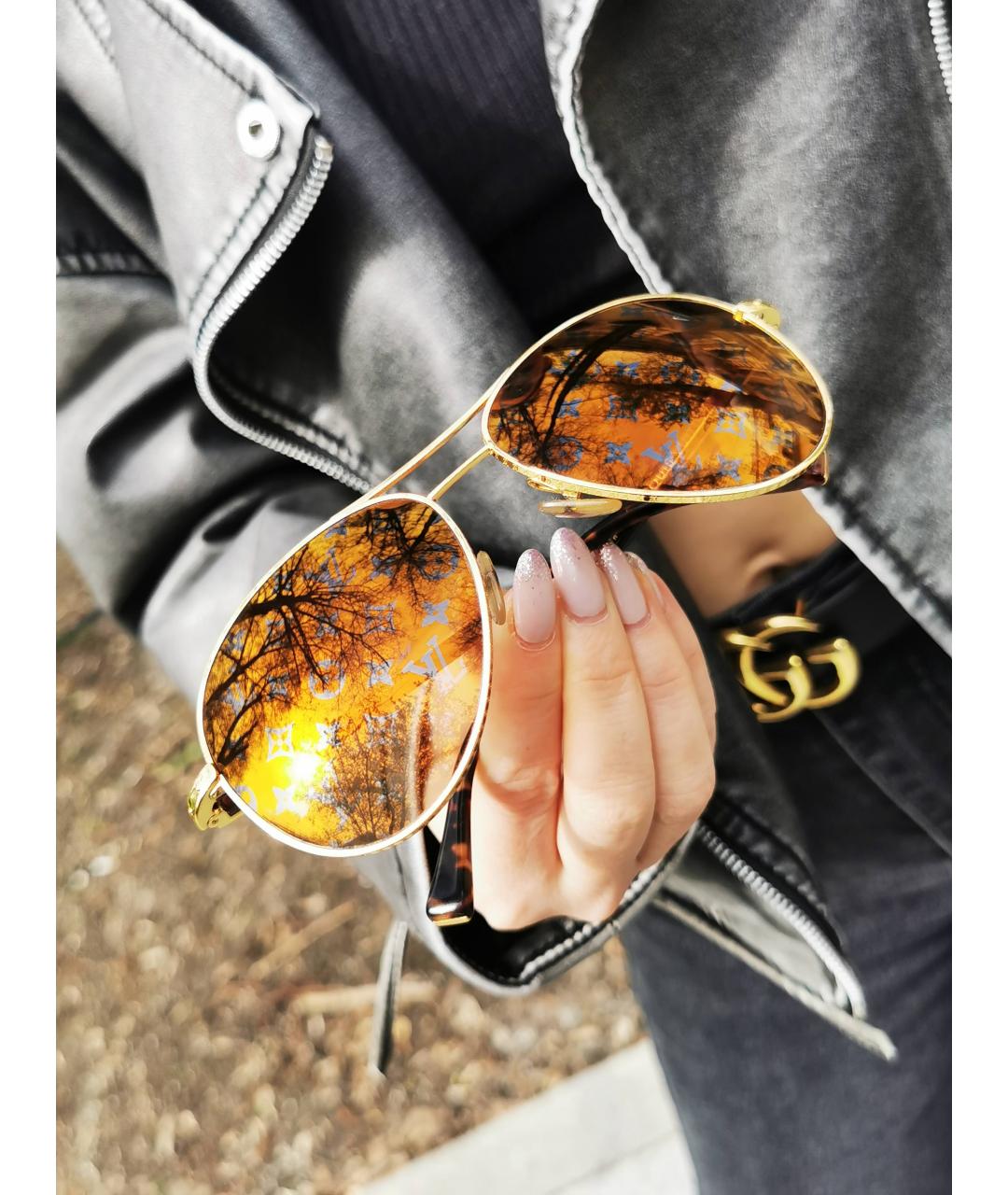 LOUIS VUITTON PRE-OWNED Коричневые металлические солнцезащитные очки, фото 8
