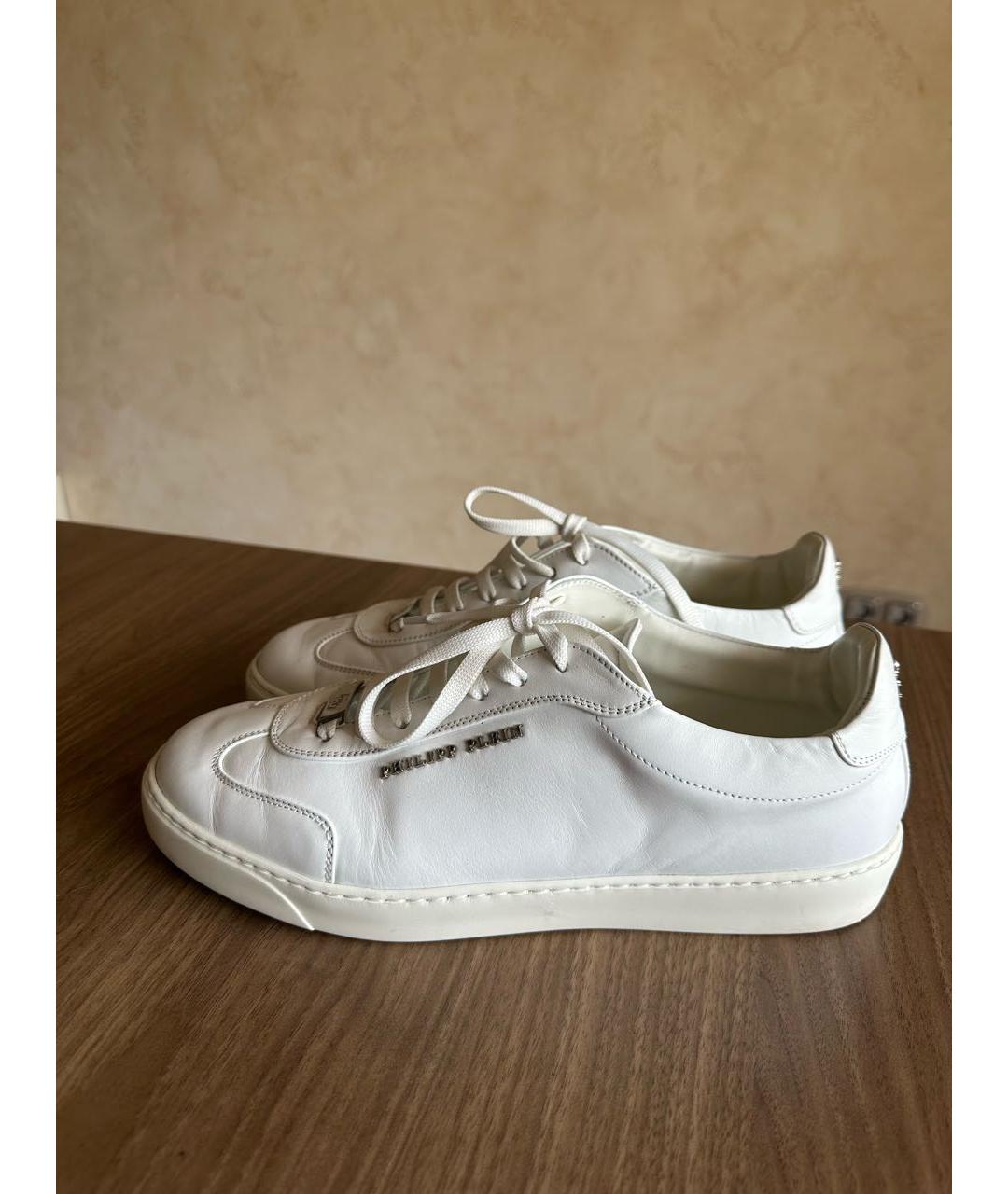 PHILIPP PLEIN Белые кожаные низкие кроссовки / кеды, фото 7