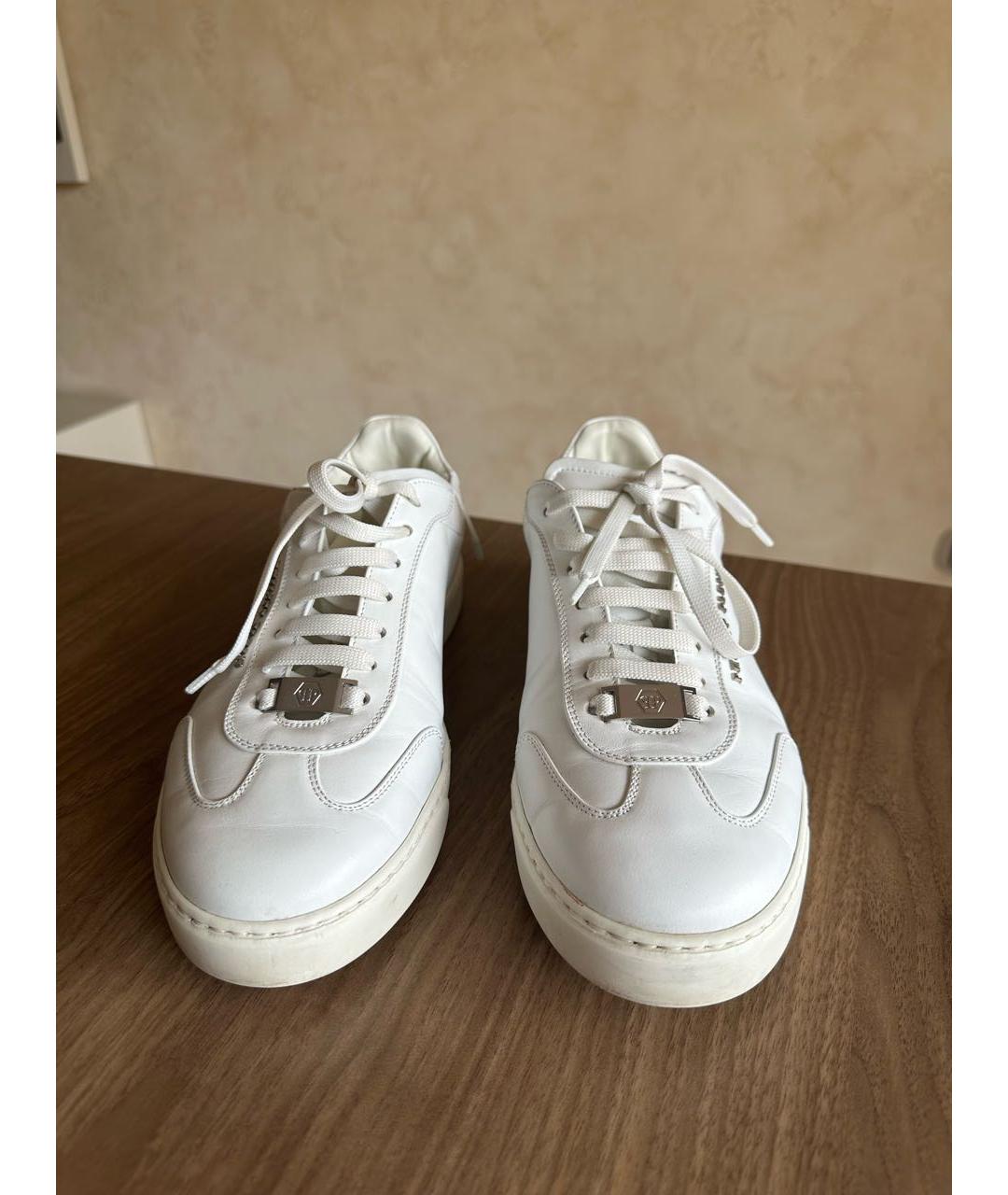 PHILIPP PLEIN Белые кожаные низкие кроссовки / кеды, фото 2