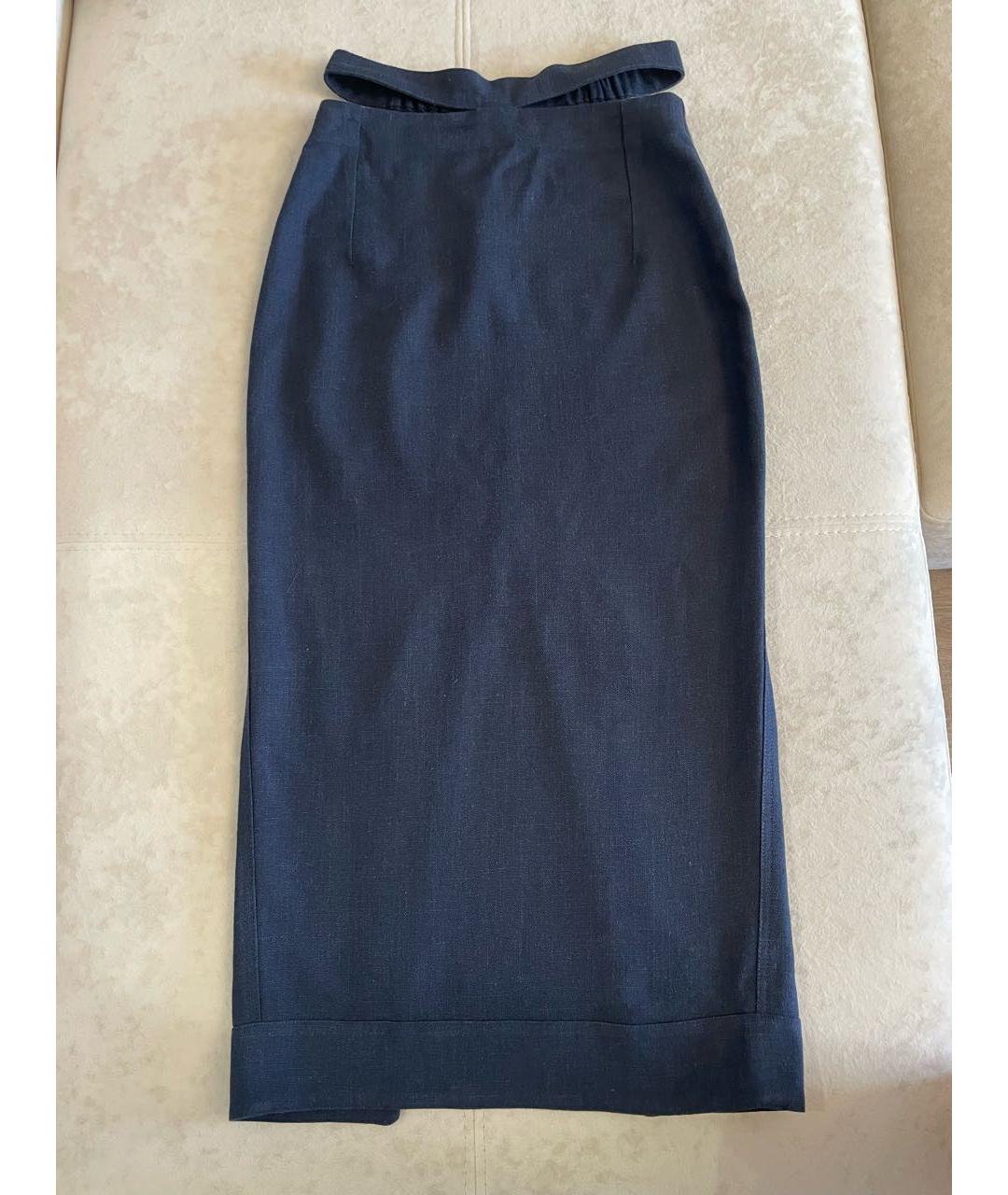 JACQUEMUS Темно-синяя льняная юбка миди, фото 7