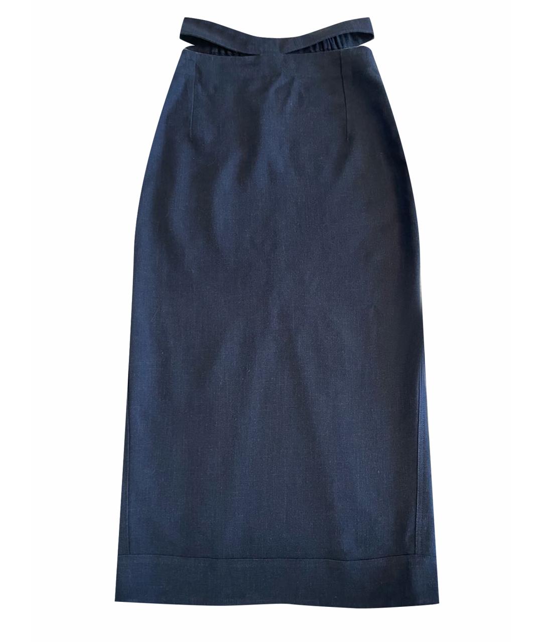 JACQUEMUS Темно-синяя льняная юбка миди, фото 1