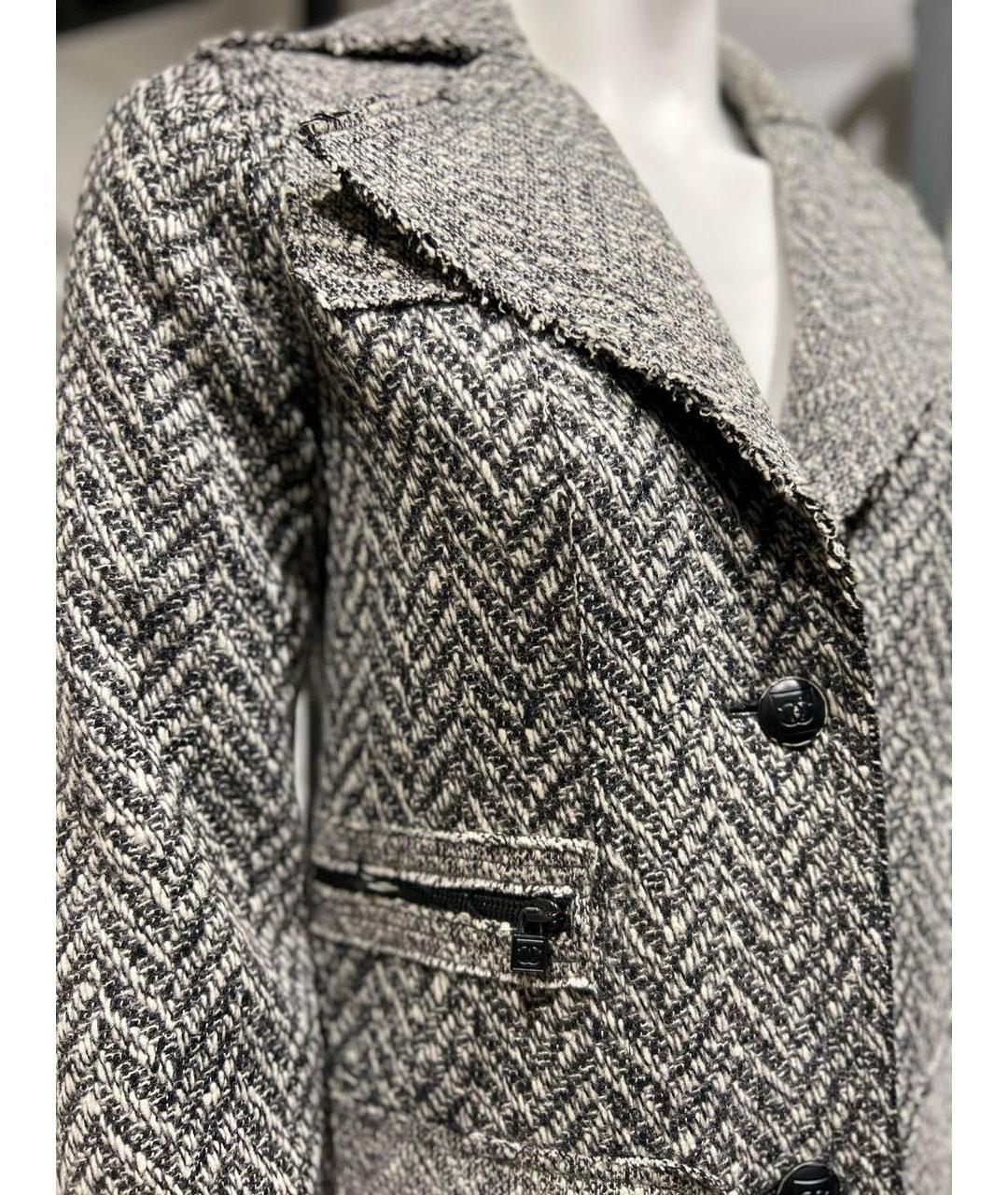 CHANEL PRE-OWNED Серое твидовое пальто, фото 4