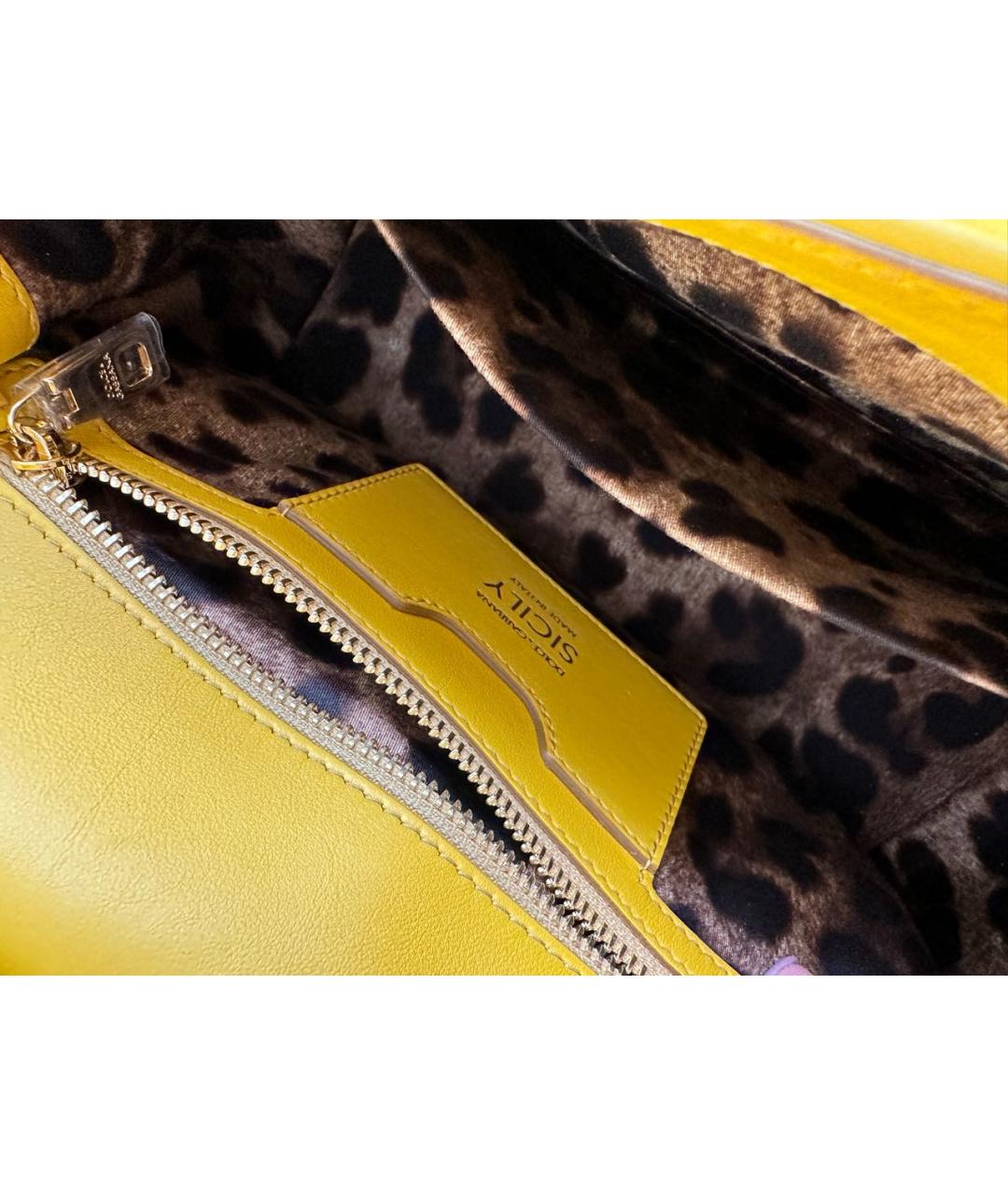 DOLCE&GABBANA Желтая кожаная сумка с короткими ручками, фото 5