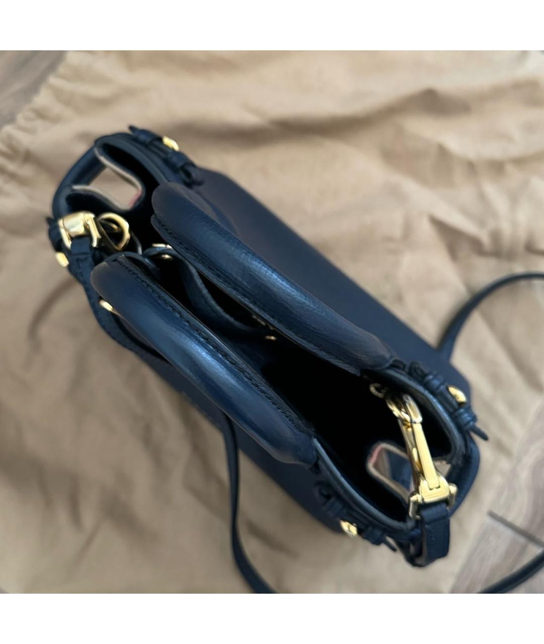 BURBERRY Темно-синяя кожаная сумка с короткими ручками, фото 6