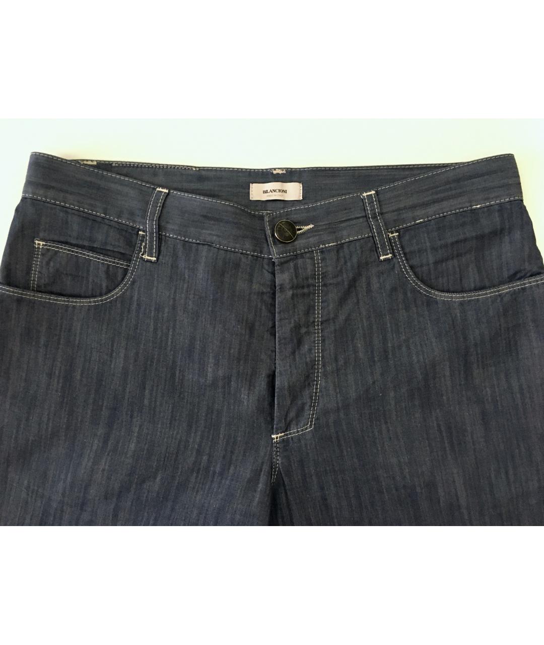 BILANCIONI Темно-синие хлопковые прямые джинсы, фото 4