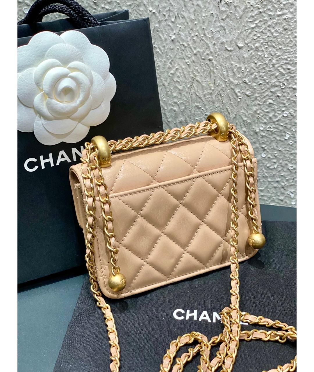 CHANEL PRE-OWNED Бежевая кожаная сумка через плечо, фото 4