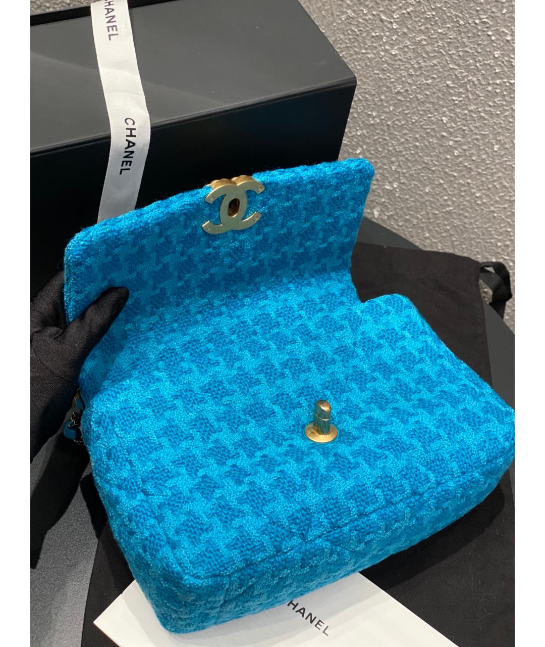 CHANEL PRE-OWNED Голубая пелетеная сумка через плечо, фото 8