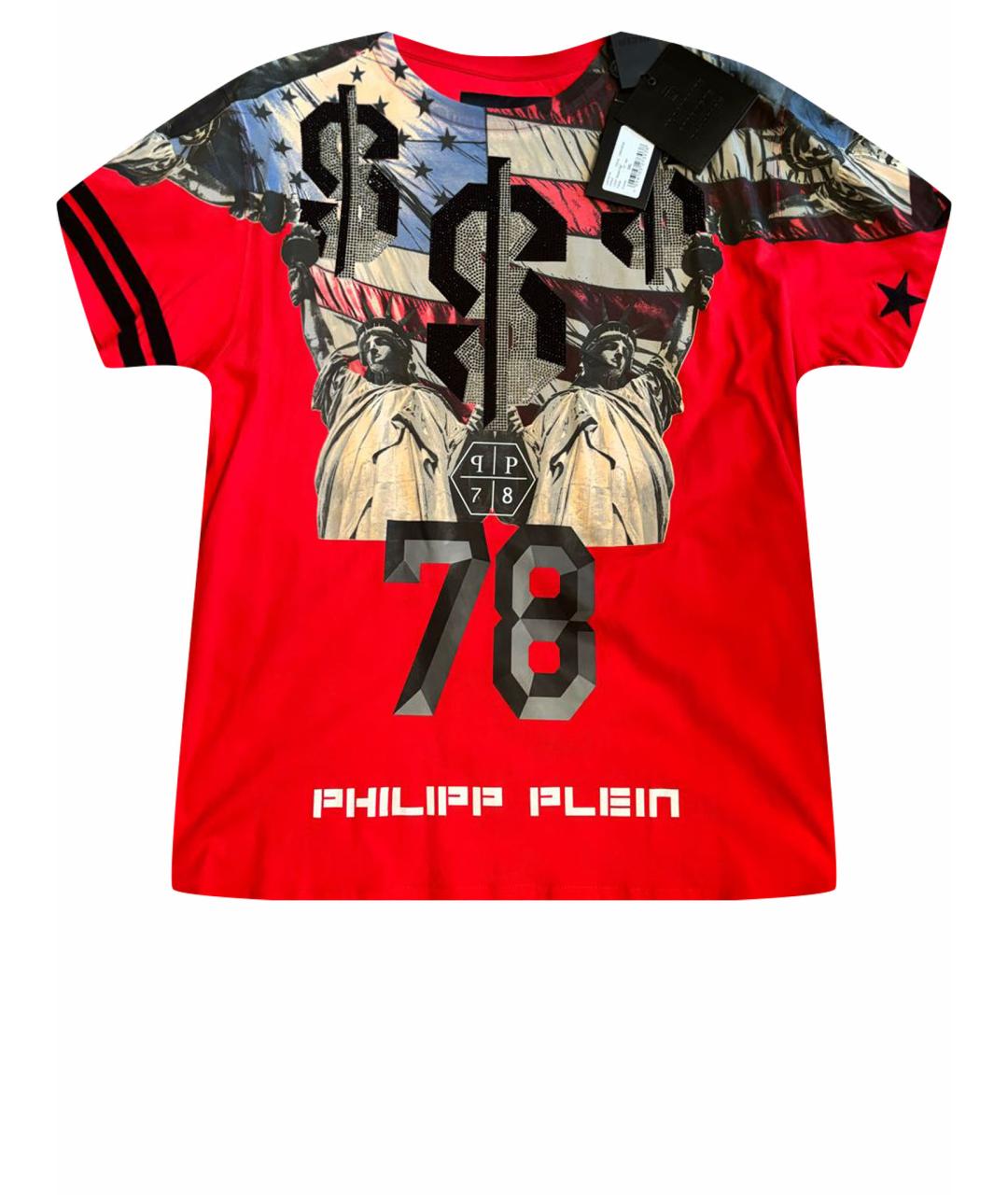 PHILIPP PLEIN Красная хлопковая футболка, фото 1