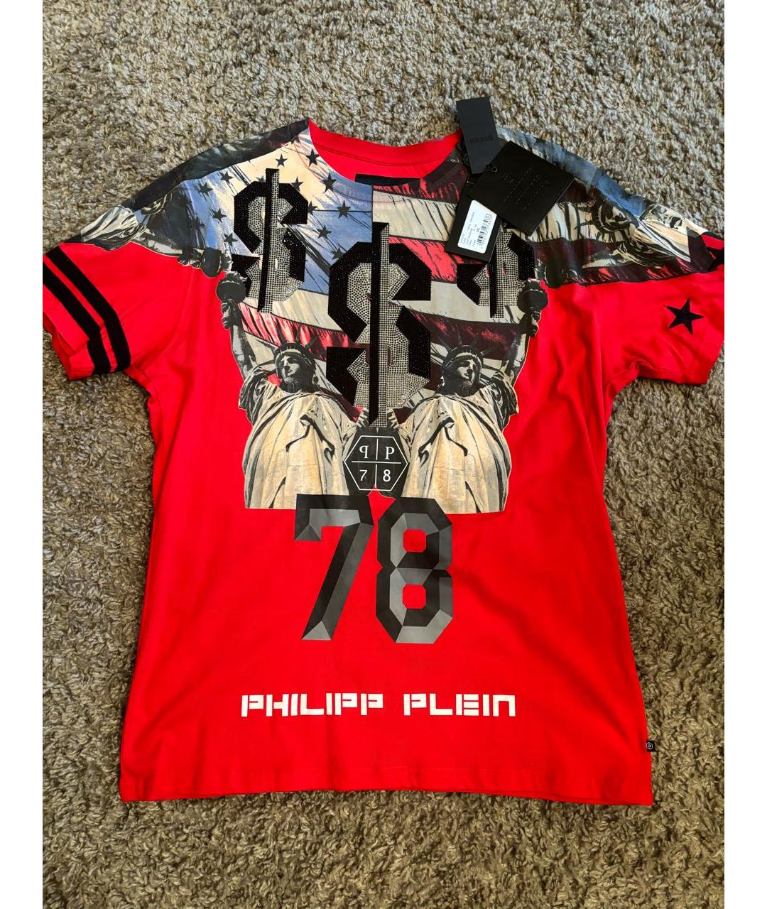 PHILIPP PLEIN Красная хлопковая футболка, фото 5