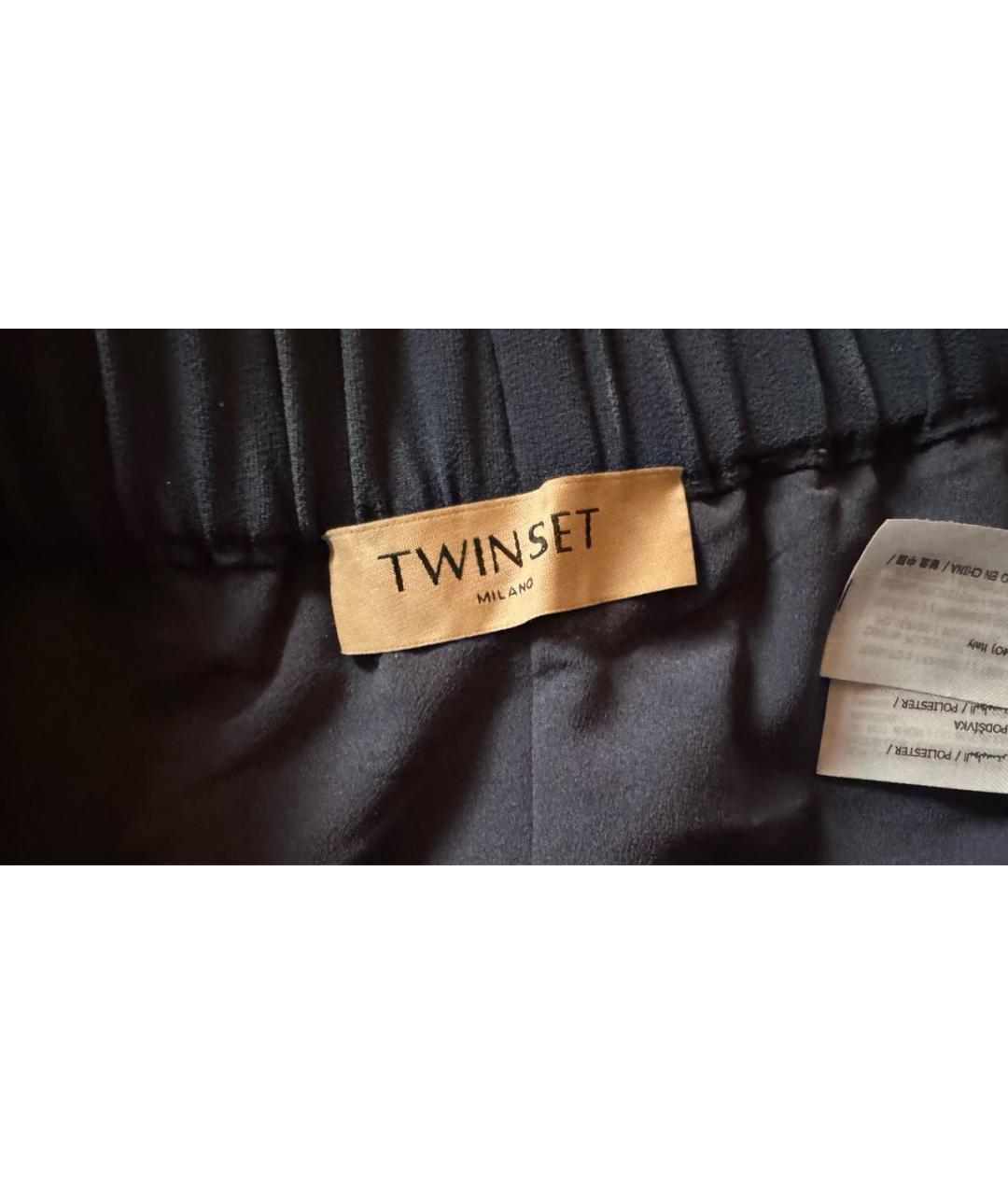 TWIN-SET Темно-синие полиэстеровые прямые брюки, фото 3
