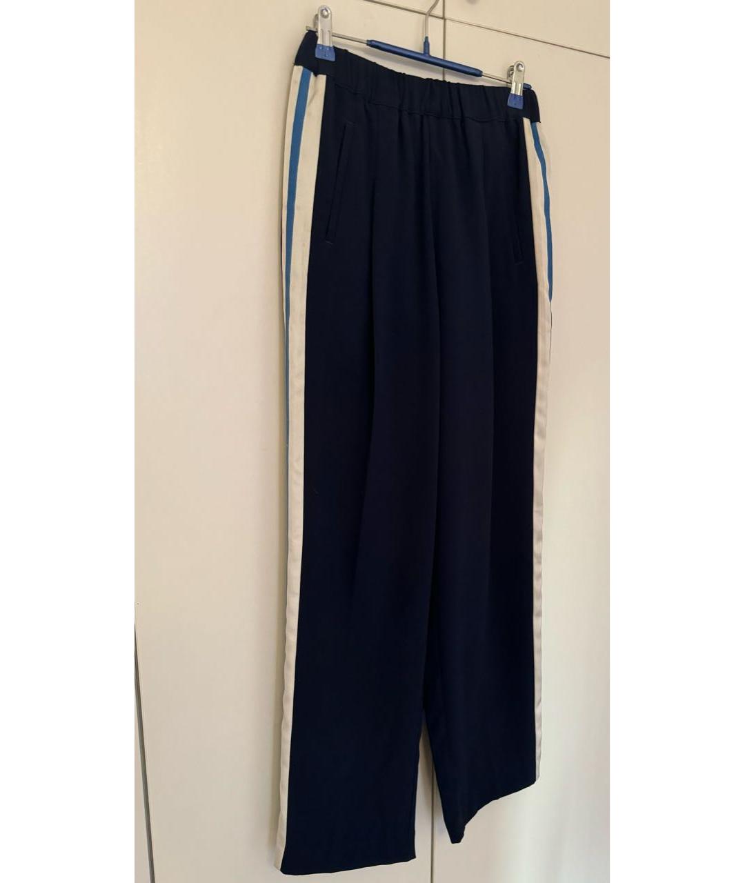 TWIN-SET Темно-синие полиэстеровые прямые брюки, фото 4